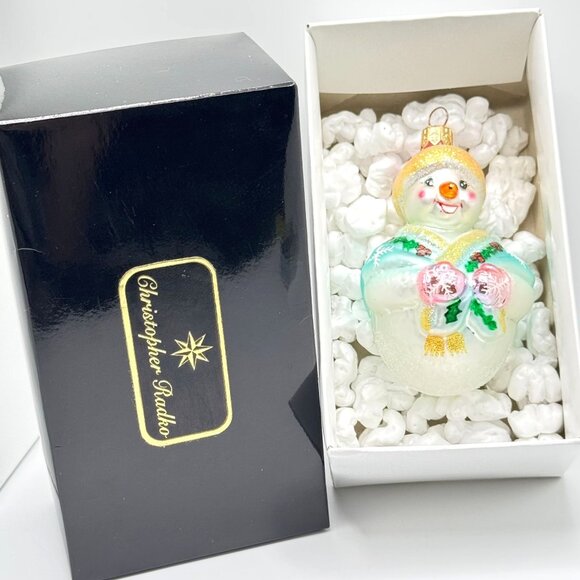 Christopher Radko 1998 Jolly Wrap Jr Frosty Snowman Glass Christmas Ornament 4" - Picture 2 of 7